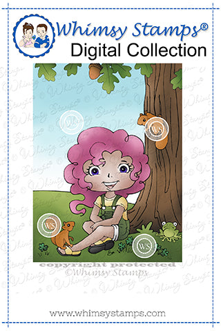 Polka Dot Pals - Iona Woodland Friends Digital Coloring Scene - Whimsy Stamps