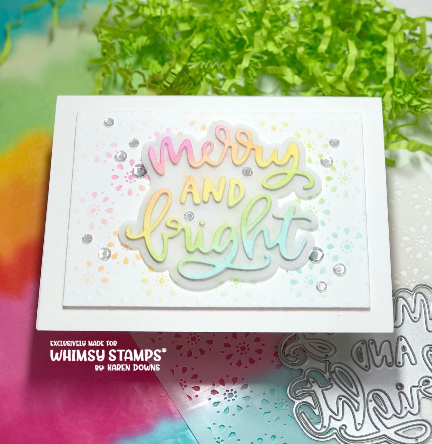 Merry and Bright Word and Shadow Die Set - Whimsy Stamps