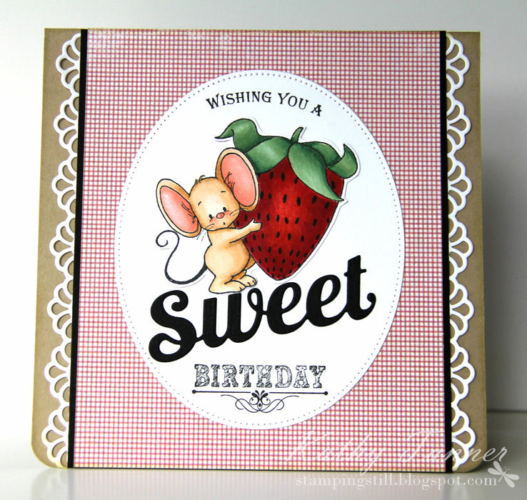 Strawberry Mouse Rubber Cling Stamp - Whimsy Stamps