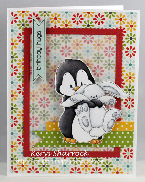 Penguin Loves Bunny Rubber Cling Stamp - Whimsy Stamps