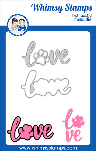**NEW Love Paw Word and Shadow Die Set - Whimsy Stamps