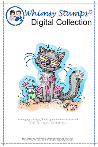 Beach Kitten - Digital Stamp - Whimsy Stamps