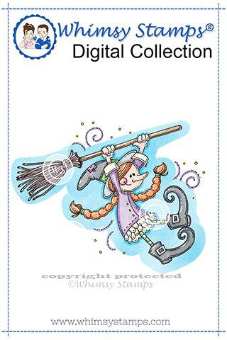Crazy Broom Witch - Digital Stamp - Whimsy Stamps