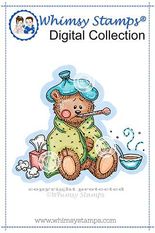 Sick Little Bear - Digital Stamp - Whimsy Stamps