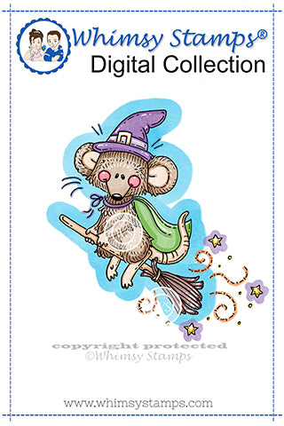 Little Witch Mouse - Digital Stamp - Whimsy Stamps