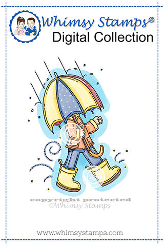Little Umbrella Boy - Digital Stamp - Whimsy Stamps