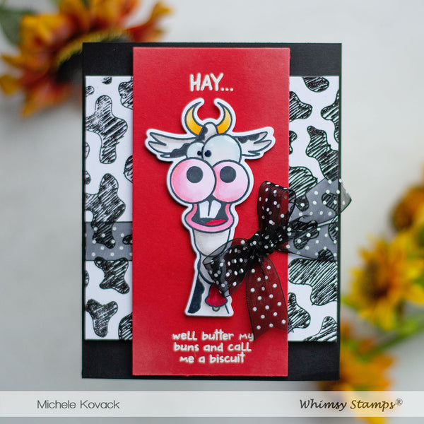 **NEW Cow Print Background Rubber Cling Stamp - Whimsy Stamps