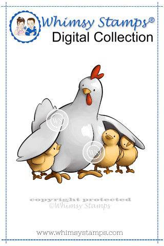 Momma Chicken and Chicks - Digital Stamp - Whimsy Stamps