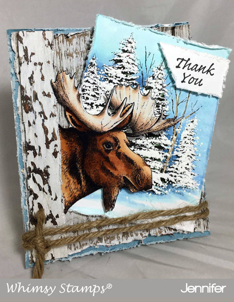Moose Head Rubber Cling Stamp - Whimsy Stamps