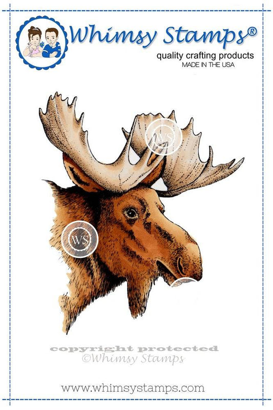 Moose Head Rubber Cling Stamp - Whimsy Stamps