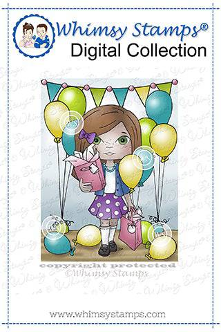 Polka Dot Pals Gemma Let's Party - Coloring Scene Digital Stamp - Whimsy Stamps