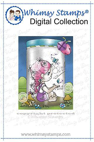 Polka Dot Pals Imogen in Mason Jar - Coloring Scene Digital Stamp - Whimsy Stamps