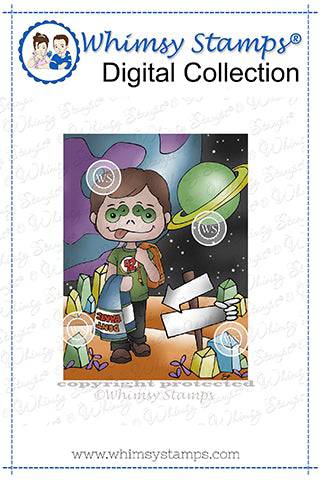 Polka Dot Pals Douglas Don't Panic - Coloring Scene Digital Stamp - Whimsy Stamps