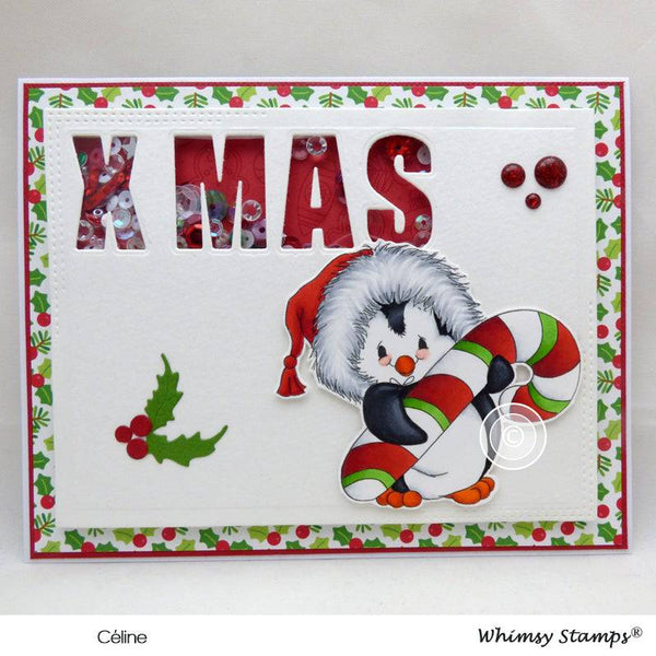 Penguin Candy Cane - Digital Stamp - Whimsy Stamps