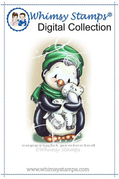 Penguin Cuddles Lamb - Digital Stamp - Whimsy Stamps