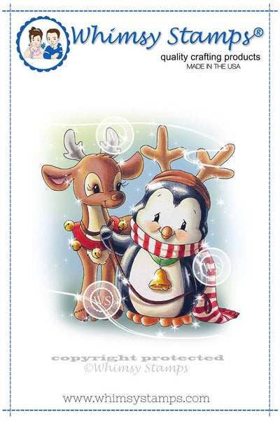 Penguin and Reindeer Friend Rubber Cling Stamp - Whimsy Stamps