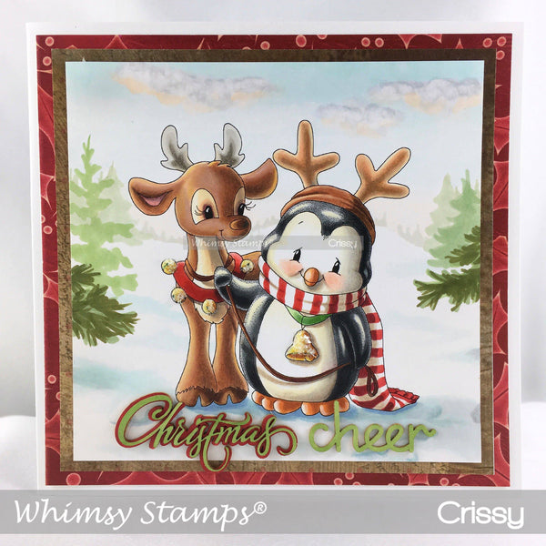 Penguin and Reindeer Friend Rubber Cling Stamp - Whimsy Stamps