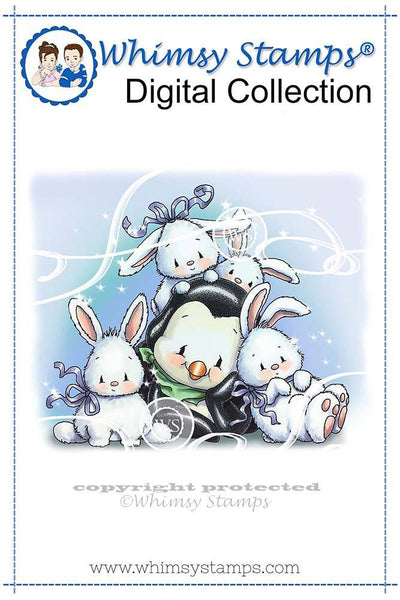 Penguin Bunny Snuggles - Digital Stamp - Whimsy Stamps