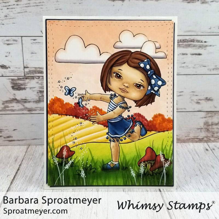 Polka Dot Pals - Atlas Chasing Butterflies Digital Coloring Scene - Whimsy Stamps