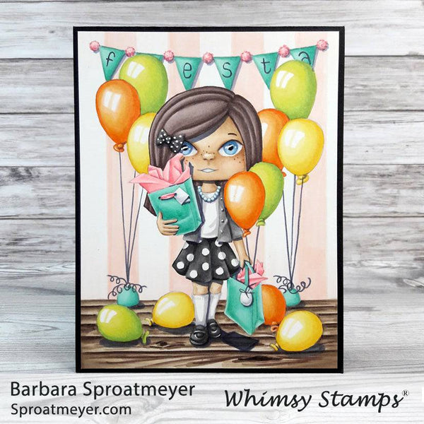 Polka Dot Pals Gemma Let's Party - Coloring Scene Digital Stamp - Whimsy Stamps