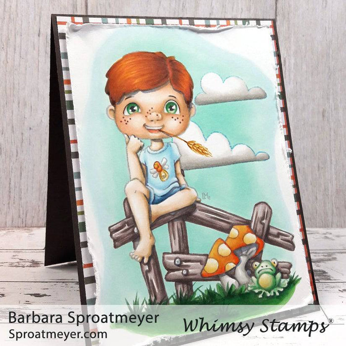Polka Dot Pals Harley Fence Sitting - Coloring Scene Digital Stamp - Whimsy Stamps