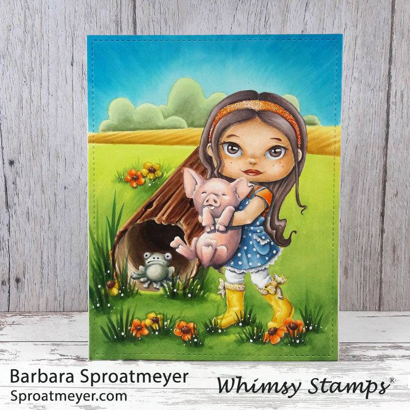 Polka Dot Pals Syeda Prairie Piglet - Coloring Scene Digital Stamp - Whimsy Stamps