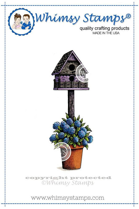 Potted Birdhouse Rubber Cling Stamp - Whimsy Stamps