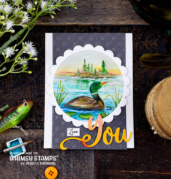 **NEW Loon Scene Rubber Cling Stamp - Whimsy Stamps