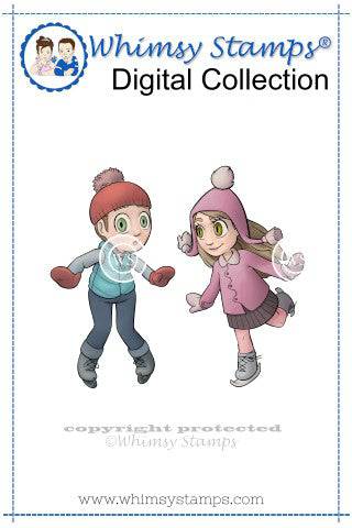 Skaters Tia and Tobie - Digital Stamp - Whimsy Stamps