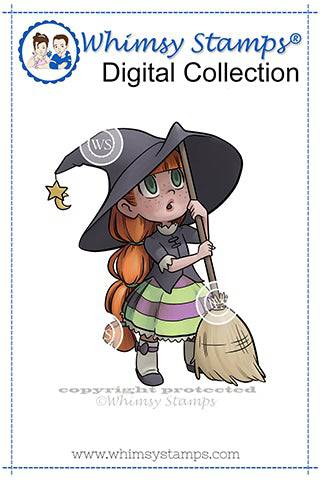 Sweeping Witch Tia - Digital Stamp - Whimsy Stamps