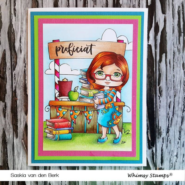 Polka Dot Pals Mieme Book Stand - Digital Coloring Scene - Whimsy Stamps