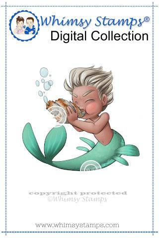 Shell Music Merman - Digital Stamp - Whimsy Stamps