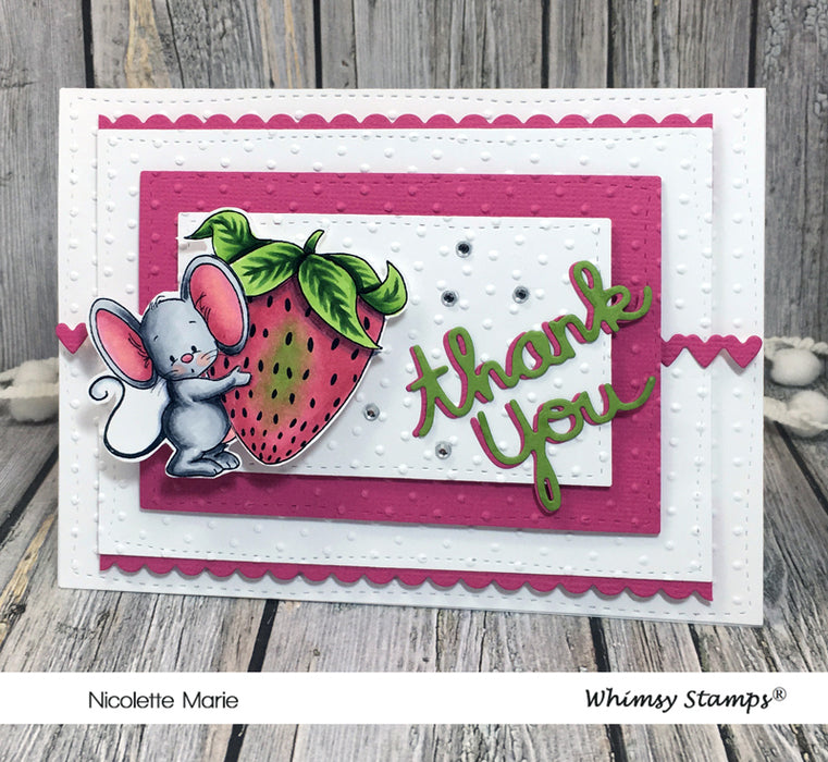 Strawberry Mouse Rubber Cling Stamp - Whimsy Stamps