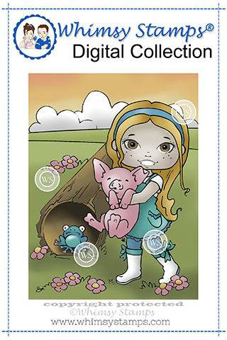 Polka Dot Pals Syeda Prairie Piglet - Coloring Scene Digital Stamp - Whimsy Stamps