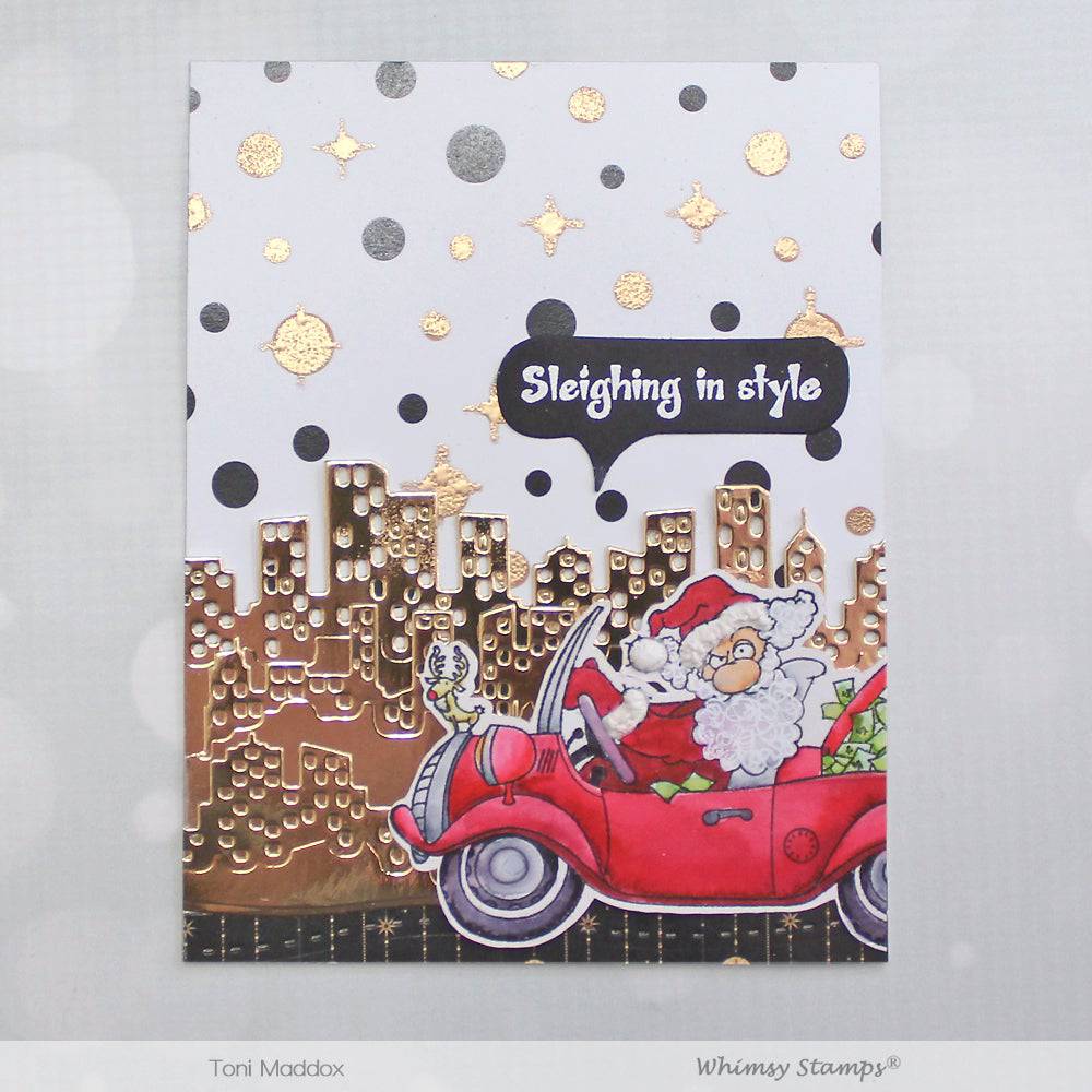 Greedy Santa Rubber Cling Stamp - Whimsy Stamps