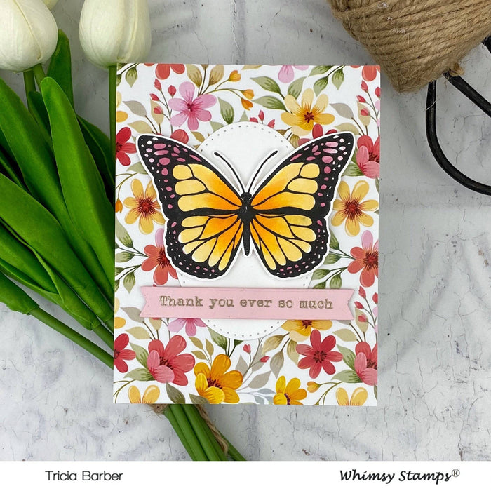 Kaisercraft Clear Acrylic Stamps with ornate butterfly trail & 4  butterflies NEW