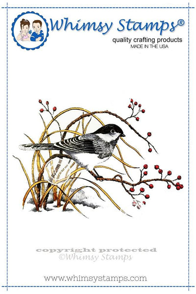 Winter Chickadee Rubber Cling Stamp - Whimsy Stamps