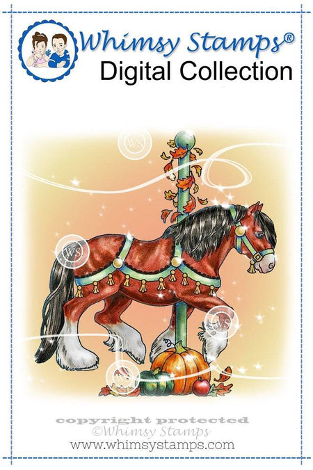 Carousel Horse Autumn Harvest Ride - Digital Stamp - Whimsy Stamps
