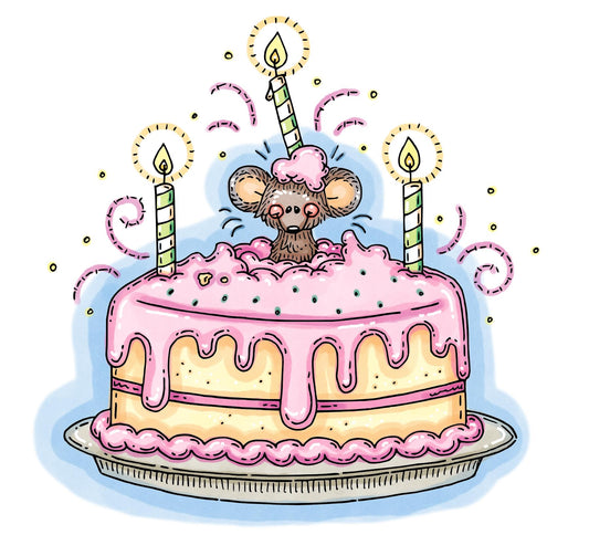 Birthday Cake Mouse - Digital Stamp - Whimsy Stamps