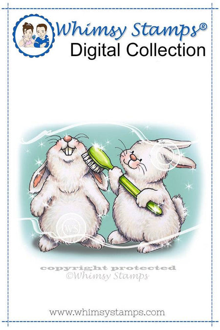 Bunnies Brushing Teeth - Digital Stamp - Whimsy Stamps