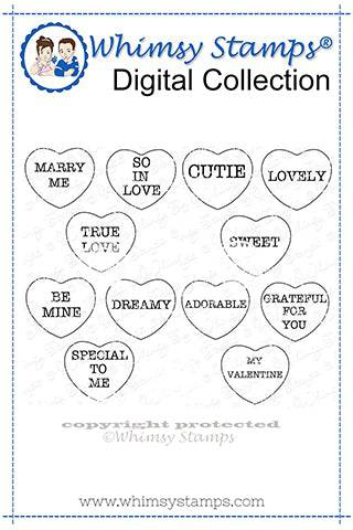Candy Hearts - Digital Stamp - Whimsy Stamps