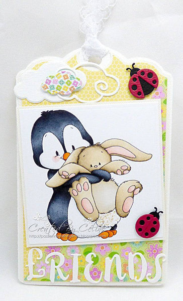 Penguin Loves Bunny Rubber Cling Stamp - Whimsy Stamps
