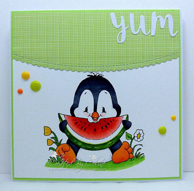 Penguin Loves Watermelon - Digital Stamp - Whimsy Stamps