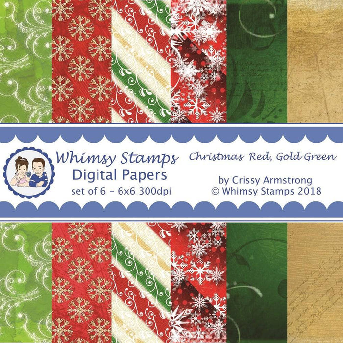 Christmas Red, Gold and Green Papers - Digital Papers - Whimsy Stamps