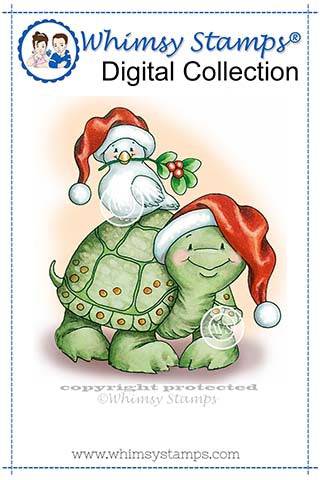 Christmas Turtle & Dove - Digital Stamp - Whimsy Stamps