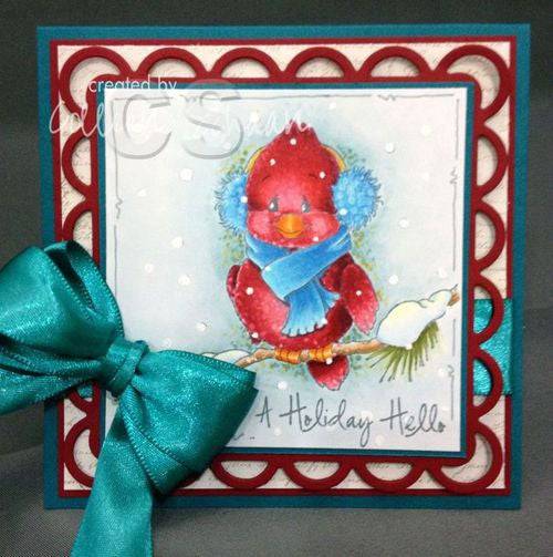 Cardinal in Winter Rubber Cling Stamp - Whimsy Stamps