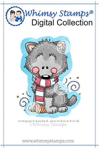 Cozy Winter Wolf Pup - Digital Stamp - Whimsy Stamps