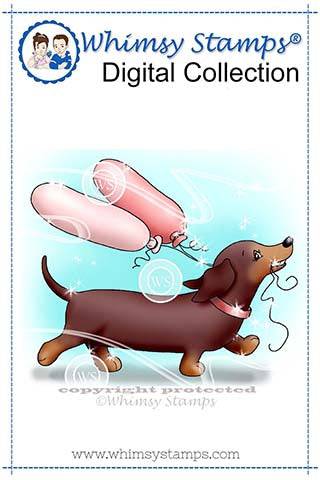 Dachshund Balloon - Digital Stamp - Whimsy Stamps