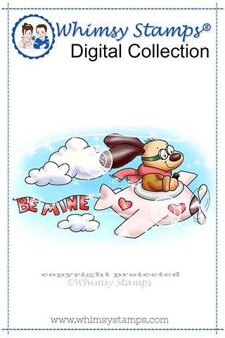 Doggie Skywriter Valentine - Digital Stamp - Whimsy Stamps