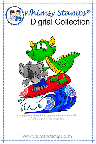 Dudley Koala Surf - Digital Stamp - Whimsy Stamps
